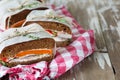 Healthy sandwich made of a fresh rye roll with tasty ingredients Royalty Free Stock Photo