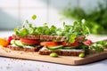 Healthy sandwiches on top of a white marble countertop