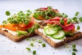 Healthy sandwiches on top of a white marble countertop