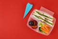 Healthy school lunch box with sandwich vegetables and fruits on Royalty Free Stock Photo