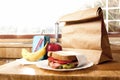 Healthy School Lunch with brown bag Royalty Free Stock Photo