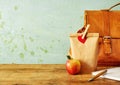 Healthy school lunch concept with brown bag Royalty Free Stock Photo