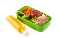 Healthy school lunch: Sandwich, vegetables ,fruit and juice isolated