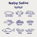Healthy seafood set in ball pen style