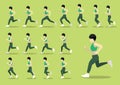 Healthy Short Hair Girl Running Animation Sequence Vector Illustration