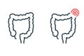 Healthy and Sick Colon Line Icon. Diseased Bowel Outline Icon. Health, Illness Large Intestine Pictogram. Diarrhea