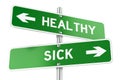 Healthy or Sick. Opposite traffic sign, 3D rendering Royalty Free Stock Photo
