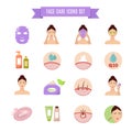 Healthy skin and care vector flat icons