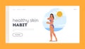 Healthy Skin Habit Landing Page Template. Woman Experiences Skin Sunburn On Beach Due To Excessive Sun Exposure