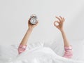 Healthy sleep, wake up on time, great rest, start to work and good morning Royalty Free Stock Photo