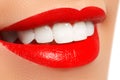 Healthy smile. Teeth whitening. Dental care concept. Beautiful lips and white teeth Royalty Free Stock Photo