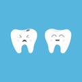 Healthy smiling tooth icon. Crying bad ill teeth with caries. Cute character set. Oral dental hygiene. Baby blue background. Flat Royalty Free Stock Photo