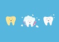 Healthy smiling white tooth icon. Crying bad ill yellow teeth. Toothbrush with toothpaste bubble foam. Before after concept. Cute Royalty Free Stock Photo