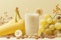 a healthy smoothie image of banana, almond and grapes Royalty Free Stock Photo