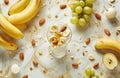 a healthy smoothie image of banana, almond and grapes Royalty Free Stock Photo