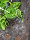 Healthy smoothy of fresh green spinach leaves. Detox concept Royalty Free Stock Photo