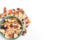 Healthy snack food trail mix of mixed nuts and dried fruits Royalty Free Stock Photo