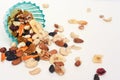 Healthy snack food trail mix of mixed nuts and dried fruits Royalty Free Stock Photo