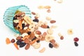 Healthy snack food trail mix of mixed nuts and dried fruits Royalty Free Stock Photo