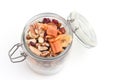 Healthy snack food trail mix of mixed nuts and dried fruits Royalty Free Stock Photo