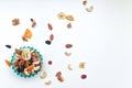 Healthy snack food trail mix of mixed nuts and dried fruits Royalty Free Stock Photo