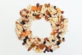 Healthy snack food trail mix of mixed nuts and dried fruits Royalty Free Stock Photo