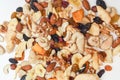 Healthy snack food trail mix of mixed nuts and dried fruits Royalty Free Stock Photo