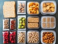 Healthy Snack Pack Ideas, Variety of Nuts, Seeds, Dried Fruit, and Crackers Royalty Free Stock Photo