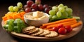 A healthy snack plate with vegetable sticks cheese and cr two generative AI