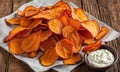 sweet potato chips or crisps with dip