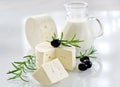 Healthy soft paneer cheese with rosemary and black olives Royalty Free Stock Photo