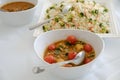 Healthy Spicy Vegetable Rice Indian Food in a bowl with side dish Royalty Free Stock Photo