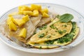 Spinach Omelette, Pancake, and Mango Breakfast Royalty Free Stock Photo