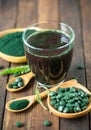 Healthy spirulina drink in the glass
