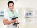 Healthy sports man with dumbel smiling Royalty Free Stock Photo