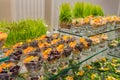 Healthy spring fruit salad appetizer assortment at the event catering buffet.