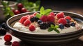Healthy Start: Immerse Yourself in a Close-Up View of a Yogurt Bowl Featuring Mixed Berries, Granola