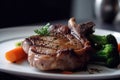 Healthy steak served with grilled vegetables. Healthy delicious food.