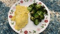 Healthy steam broccoli with egg omelette breakfast