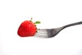 Healthy Strawberry impale with stanley fork on white isolated background