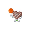 A Healthy stripes chocolate bar cartoon character playing basketball