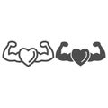 Healthy and strong heart line and solid icon, Gym concept, strong health sign on white background, heart with muscle Royalty Free Stock Photo