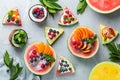 Healthy summer breakfast with fruit salad and yogurt in watermelon Royalty Free Stock Photo