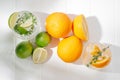 Healthy summer cocktails, mocktails. Set of different citrus lemonades mojitos, with lime, orange, diet detox drinks Royalty Free Stock Photo