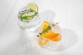 Healthy summer cocktails, mocktails. Set of different citrus lemonades mojitos, with lime, orange, diet detox drinks Royalty Free Stock Photo