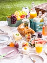 Healthy summer picnic with fruit and croissants