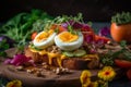 Healthy Summer Sandwich with Eggs Avocado and fresh salad, perfect for a quick and nourishing meal Royalty Free Stock Photo