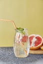Healthy summer vitaminized non alcoholic citrus detox with grapefruit, lemon, strawberry and mint. Summer refreshing Royalty Free Stock Photo
