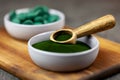 Healthy supplement - spirulina and chlorella Royalty Free Stock Photo