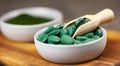 Healthy supplement - spirulina and chlorella Royalty Free Stock Photo